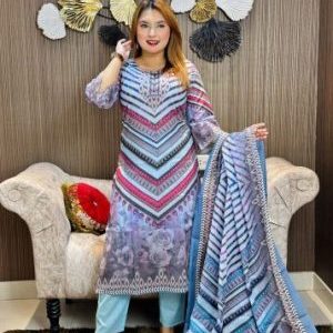 RN120-আনস্টিচ সম্পূর্ণ প্রিমিয়াম কটন ডিজিটাল প্রিন্ট থ্রী পিস
