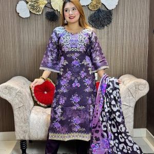 RN118-আনস্টিচ সম্পূর্ণ প্রিমিয়াম কটন ডিজিটাল প্রিন্ট থ্রী পিস